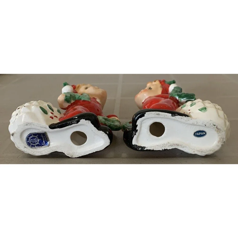 Commodore Japan 1950s NOEL Pajama Kids Candle Stick Holders Christmas Figurines